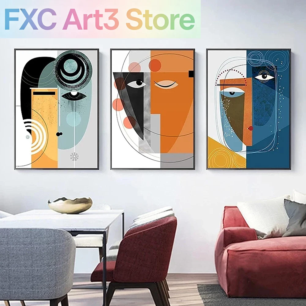 Art Print Framed - Frameless 3PCS Abstract Geometric Women Face