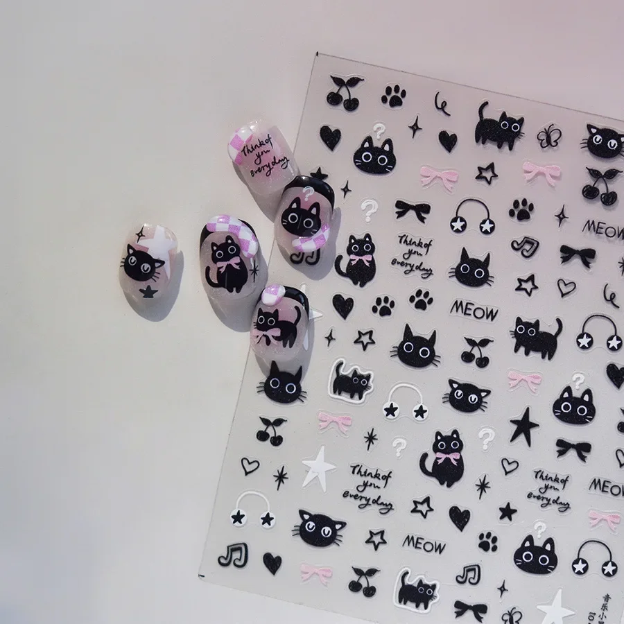 Cute Black Cat Kitten Nail Sti - Anime Merchandise Nepal avis et prix