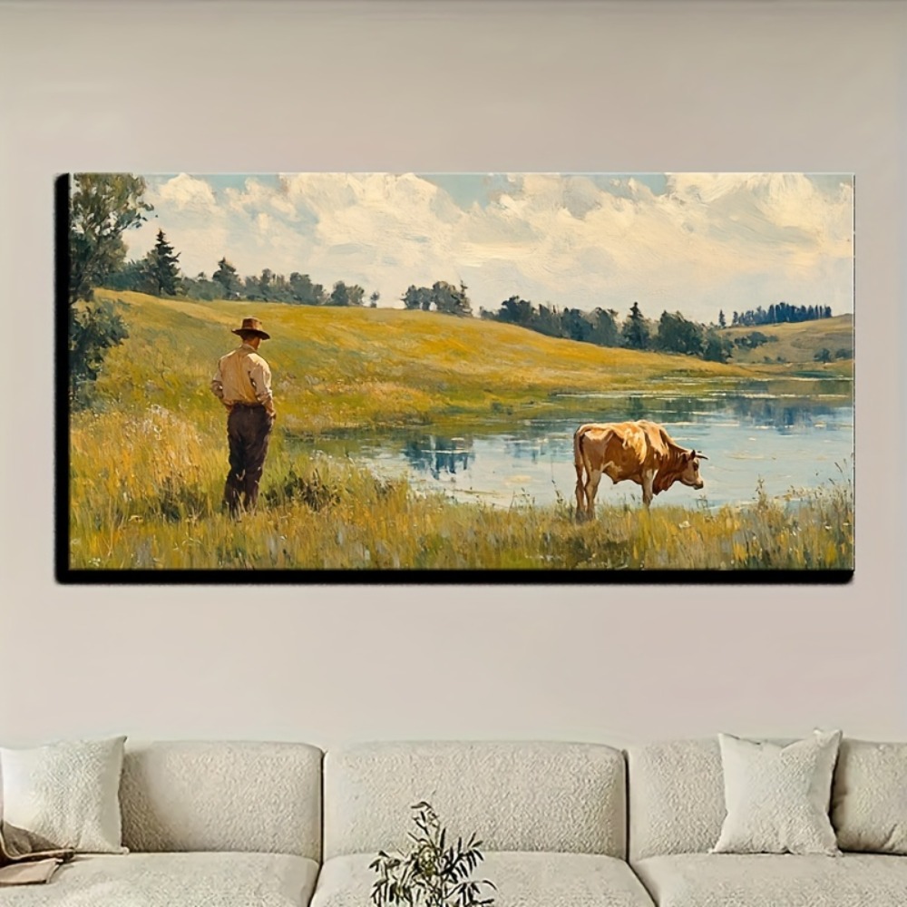 Natural landscape vintage oil  - Art Print Framed avis et prix