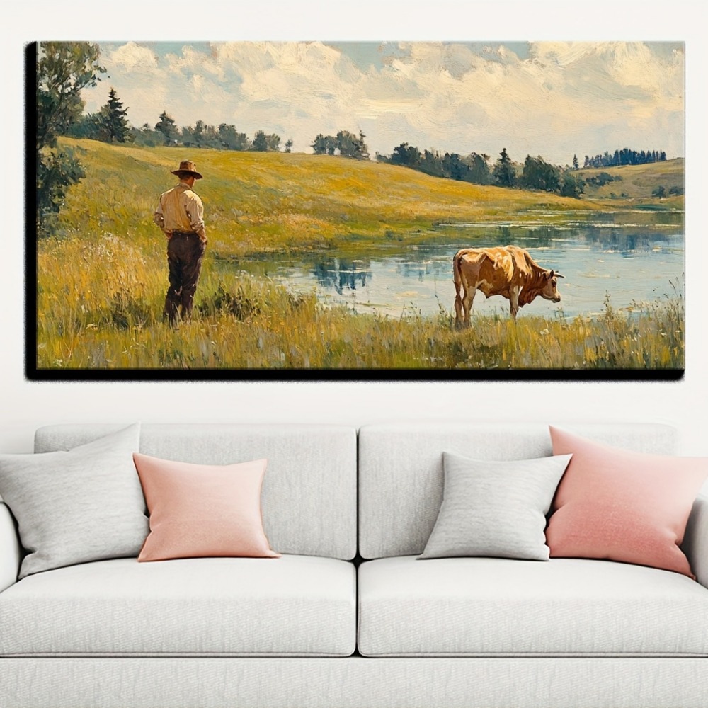 Natural landscape vintage oil  - Art Print Framed avis et prix