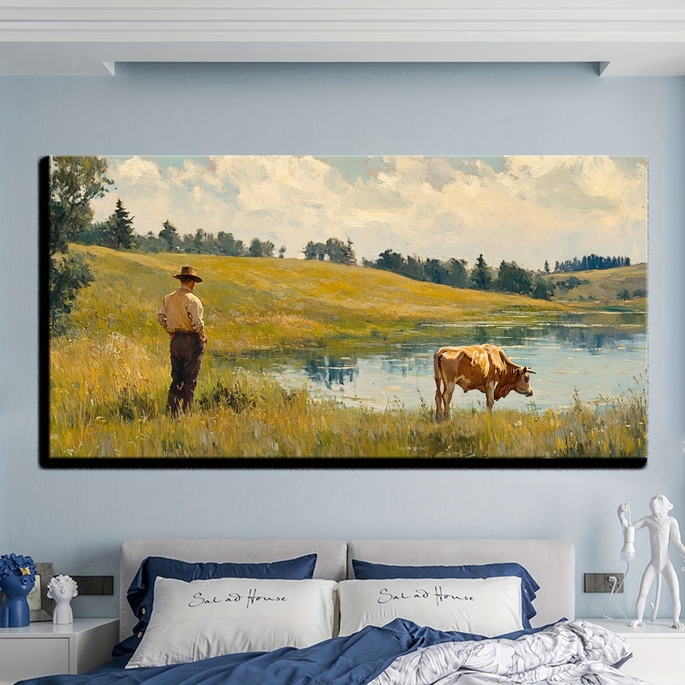 Natural landscape vintage oil  - Art Print Framed avis et prix